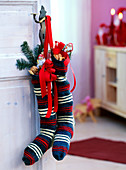 Blue-white-red striped Nicholas stockings