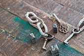 Vintage keys with knitted key chains