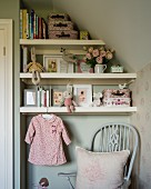 Shelves in vintage-style child's bedroom