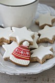 Cinnamon stars and bobble-hat-shaped iced biscuit