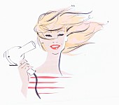 Close up beautiful woman drying hair