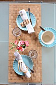 Napkin rings and table mat hand-made from wood veneer