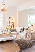 Festively decorated white living room