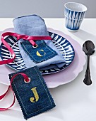 Denim gift tags with letter print