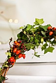 Wreath of rose hips and ivy tendrils (detail)