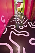 Floor painted with comic-style outlines