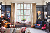 English-style living room with antique panelled walls