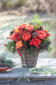 Bouquet of Rose, Ilex verticillata, cones