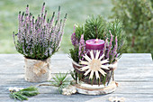 Advent decoration outside with broom heath and straw star