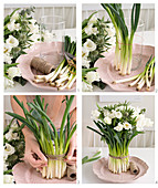 Instructions for making bouquet in collar of spring onions