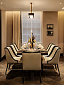 Set table in classic, elegant dining room