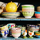 Collection of various brightly coloured crockery