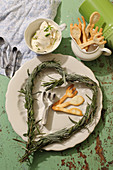 Rosemary and sage heart and cutlery-shaped biscuits