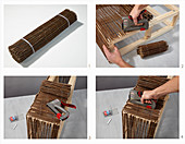 Instructions for making a coffee table from wood and wicker mats
