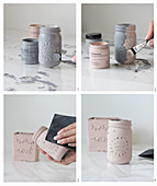 Painting jars with chalk paint for use as planters
