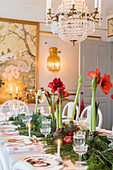 Festively set table in classic dining room