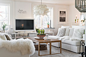 Cosy, white living room in winter