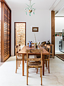 Wooden table and chairs in Mediterranean dining room