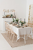 Table festively set for wedding in natural shades
