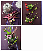 Instructions for making autumnal bouquet of vegetables and flowers in cake tin