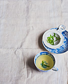 Herbal tissane in blue-and-white teacups