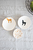 Handmade decorative bowls with lama motifs