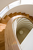 View down wooden spiral staircase
