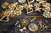 Straw stars, straw decorations and craft materials