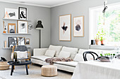 Scandinavian-style living room in grey and natural shades