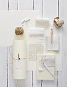 Mood board of various white materials