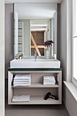 Washstand with countertop sink in bathroom