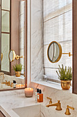 Marble cladding in luxurious bathroom