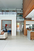 Open living area with gallery in an ecological architect's house