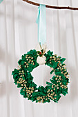 Christmas wreath handmade from fabric remnants