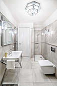 Luxurious bathroom with marble tiles