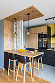 Modern kitchen-dining room in a natural style