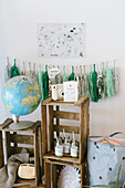 Decoration ideas for child's birthday party with world travel motif