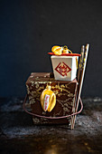 Silk takeout box with chopsticks (festive)