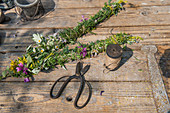 Freshly tied herbal smudge sticks