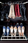 Shoe cabinet with women's shoes