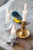Various candle stick holders as a Christmas decoration