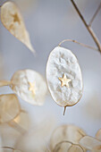 Silver dollar honesty leaves decorated with gold star