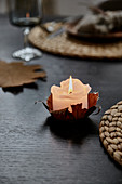 Autumn leaf as a candle holder