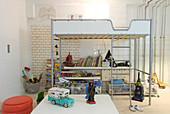 Loft bed in the playroom in the basement