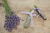 Lavender flowers and woven lavender wands