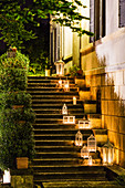 Stone steps decorated with lanterns