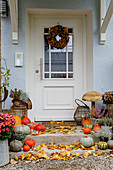Autumn decoration at the house entrance