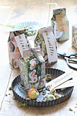 Seed packets handmade from magazine pages