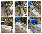 Instruction for making DIY metal and stone edging around flowerbed