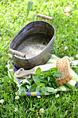 Mugwort and peppermint foot bath to detoxify and promote circulation